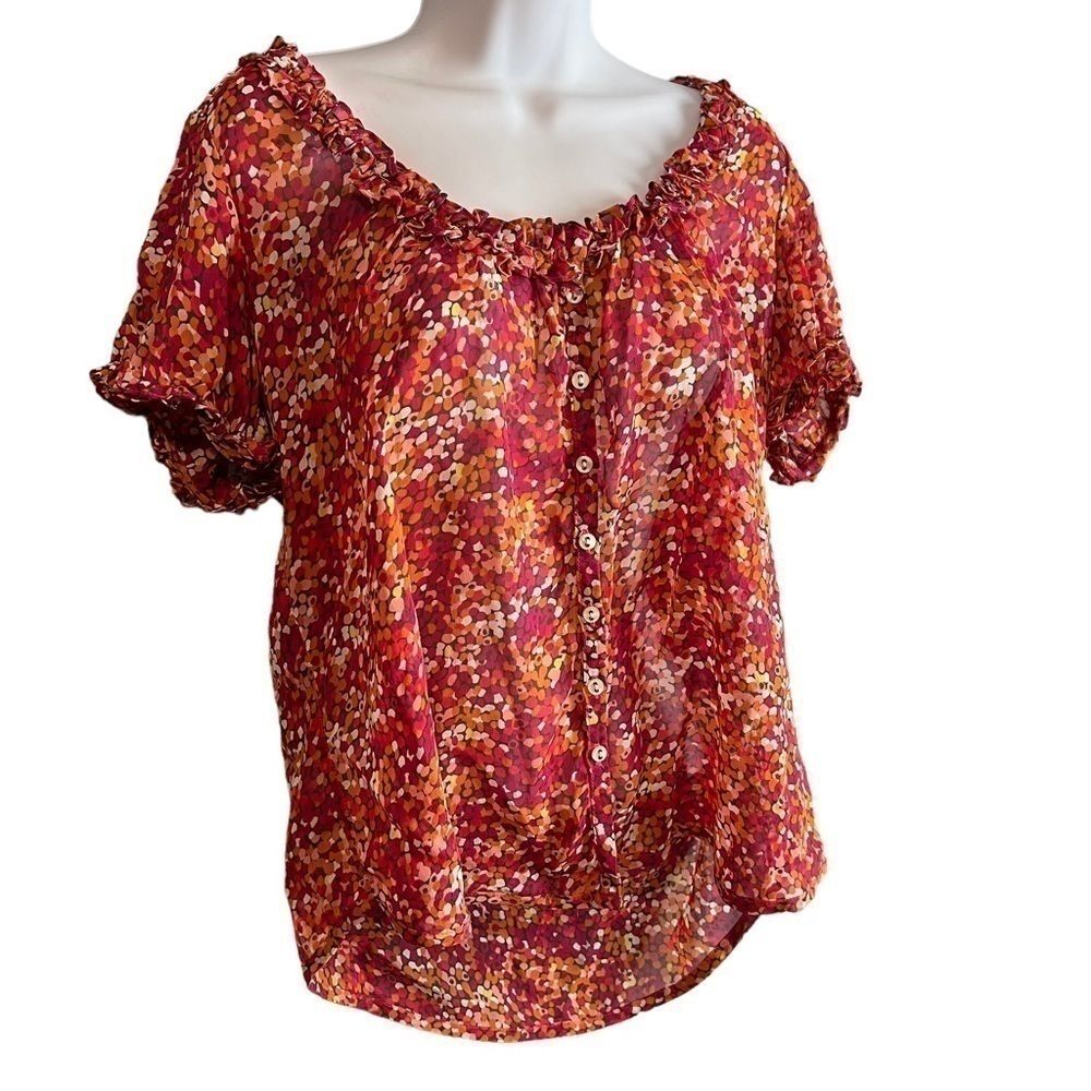 French Connection Floral Short Sleeve Scoop Neck Blouse Top US 10 Cottagecore